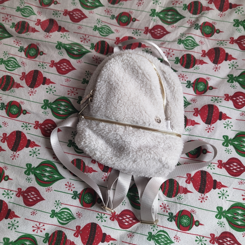 White Fuzzy Mini Backpack